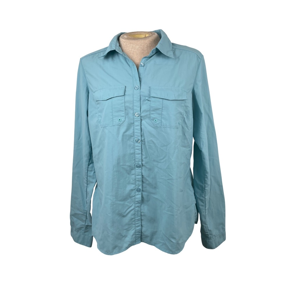 Columbia Womens Omni-Shade Long Sleeve Button Up Shirt Blue Medium Hiking Top